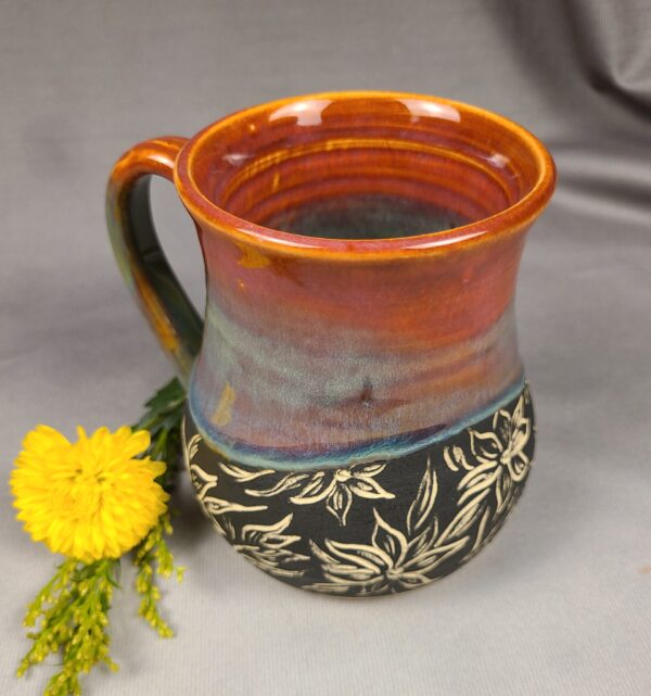 Orange and Blue Flower Mug